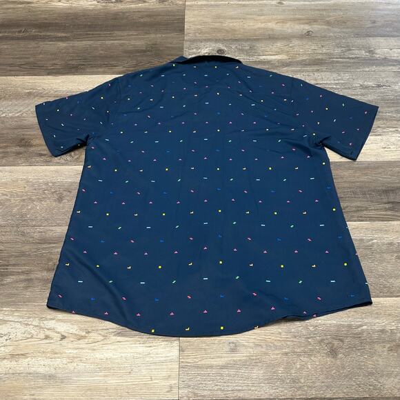 Geek Tropical Tetris Video Game Blue Mens XL AOP Chest Pocket Button Up Shirt - Picture 3 of 8